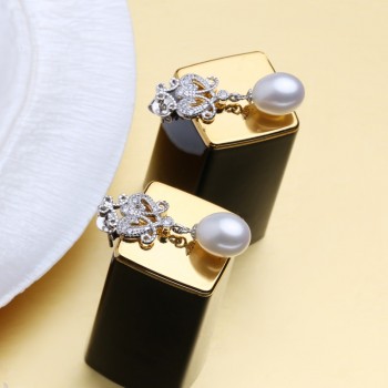FENASY Bohemian 925 Sterling Silver Pearl Jewelry Cubic Zirconia CZ Drop Pearl Earrings For Women Anniversary Birthday Idea Gift