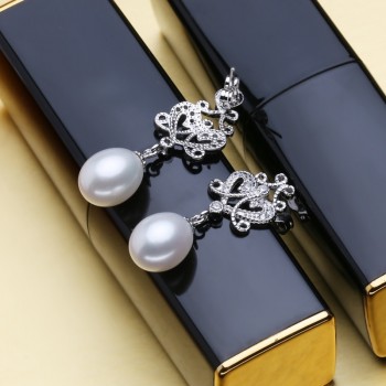 FENASY Bohemian 925 Sterling Silver Pearl Jewelry Cubic Zirconia CZ Drop Pearl Earrings For Women Anniversary Birthday Idea Gift