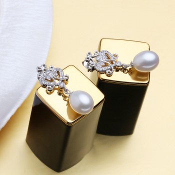 FENASY Bohemian 925 Sterling Silver Pearl Jewelry Cubic Zirconia CZ Drop Pearl Earrings For Women Anniversary Birthday Idea Gift