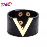 Europe And The Big Leather Bracelet Simple All-Match OL V Word Wide Bracelet For Women 2017 New Hand Jewelry