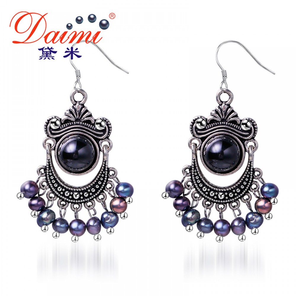 Daimi 5-6mm Black Pearl Earrings  Freshwater amp; Agate Vintage Earrings Wholesale Price Boho Jewelry