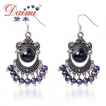 Daimi 5-6mm Black Pearl Earrings  Freshwater amp; Agate Vintage Earrings Wholesale Price Boho Jewelry