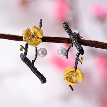 Lotus Fun Real 925 Sterling Silver Handmade Designer Fine Jewelry Delicated Plum Blossom Flower Dangle Earrings for Women