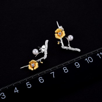 Lotus Fun Real 925 Sterling Silver Handmade Designer Fine Jewelry Delicated Plum Blossom Flower Dangle Earrings for Women