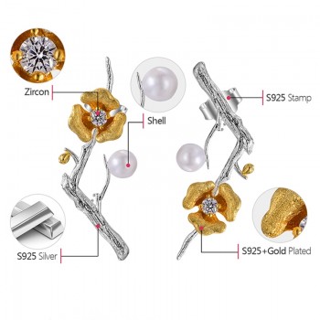Lotus Fun Real 925 Sterling Silver Handmade Designer Fine Jewelry Delicated Plum Blossom Flower Dangle Earrings for Women