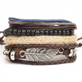1 Set 4PCS leather bracelet Mens multi-layer bead bracelet womens retro punk casual mens jewelry bracelet jewelry accessories