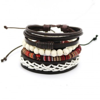 1 Set 4PCS leather bracelet Mens multi-layer bead bracelet womens retro punk casual mens jewelry bracelet jewelry accessories