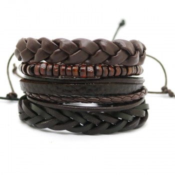 1 Set 4PCS leather bracelet Mens multi-layer bead bracelet womens retro punk casual mens jewelry bracelet jewelry accessories