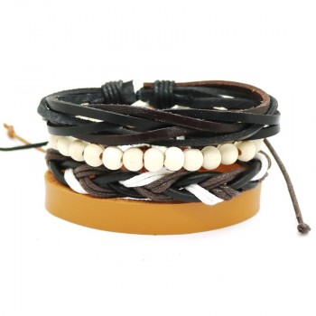 1 Set 4PCS leather bracelet Mens multi-layer bead bracelet womens retro punk casual mens jewelry bracelet jewelry accessories