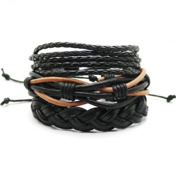 1 Set 4PCS leather bracelet Mens multi-layer bead bracelet womens retro punk casual mens jewelry bracelet jewelry accessories