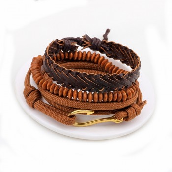 1 Set 4PCS leather bracelet Mens multi-layer bead bracelet womens retro punk casual mens jewelry bracelet jewelry accessories