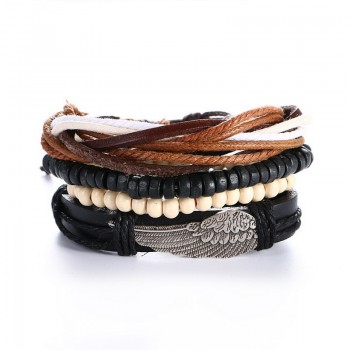 1 Set 4PCS leather bracelet Mens multi-layer bead bracelet womens retro punk casual mens jewelry bracelet jewelry accessories
