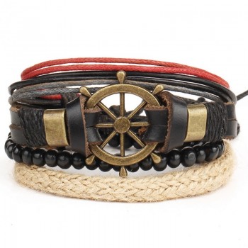 1 Set 4PCS leather bracelet Mens multi-layer bead bracelet womens retro punk casual mens jewelry bracelet jewelry accessories