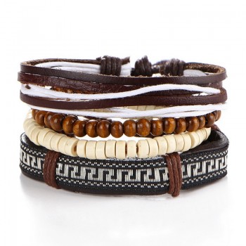 1 Set 4PCS leather bracelet Mens multi-layer bead bracelet womens retro punk casual mens jewelry bracelet jewelry accessories
