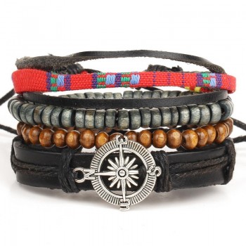 1 Set 4PCS leather bracelet Mens multi-layer bead bracelet womens retro punk casual mens jewelry bracelet jewelry accessories