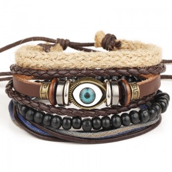 1 Set 4PCS leather bracelet Mens multi-layer bead bracelet womens retro punk casual mens jewelry bracelet jewelry accessories