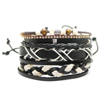 1 Set 4PCS leather bracelet Mens multi-layer bead bracelet womens retro punk casual mens jewelry bracelet jewelry accessories