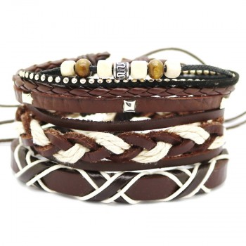 1 Set 4PCS leather bracelet Mens multi-layer bead bracelet womens retro punk casual mens jewelry bracelet jewelry accessories