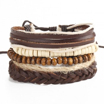 1 Set 4PCS leather bracelet Mens multi-layer bead bracelet womens retro punk casual mens jewelry bracelet jewelry accessories