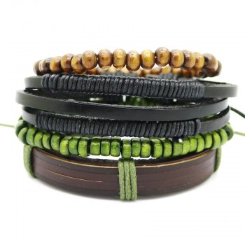 1 Set 4PCS leather bracelet Mens multi-layer bead bracelet womens retro punk casual mens jewelry bracelet jewelry accessories