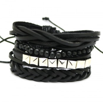 1 Set 4PCS leather bracelet Mens multi-layer bead bracelet womens retro punk casual mens jewelry bracelet jewelry accessories