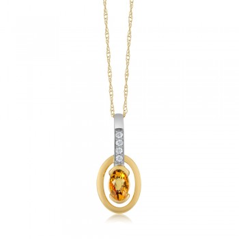 GemStoneKing 10K Two Tone Gold Fine Jewelry 0.27 Ct Oval Natural Yellow Sapphire and Diamond Pendant Necklace For Women
