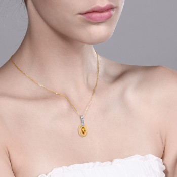 GemStoneKing 10K Two Tone Gold Fine Jewelry 0.27 Ct Oval Natural Yellow Sapphire and Diamond Pendant Necklace For Women