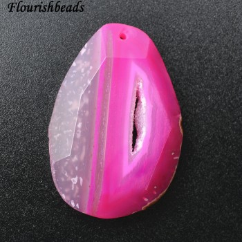 Bright Color Yellow / Pink Natural Geode Drusy Agate Surface Cutting Pear Shape Stone Pendants DIY Jewelry Making Supplies