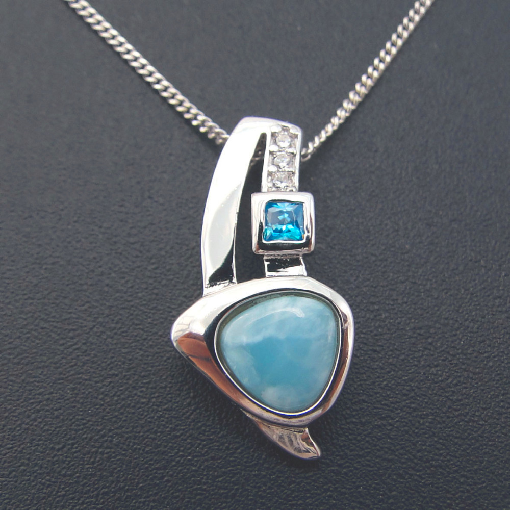 Dominican Natural Larimar Pendant Solid 925 Sterling Silver Jewelry Gemstones Charm Pendant Fashion Lovely Pendant Gift for her