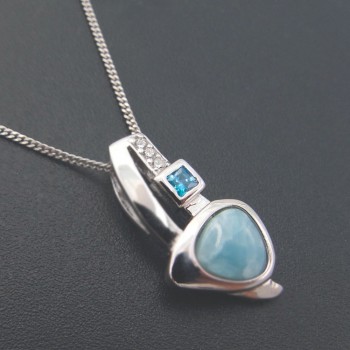 Dominican Natural Larimar Pendant Solid 925 Sterling Silver Jewelry Gemstones Charm Pendant Fashion Lovely Pendant Gift for her