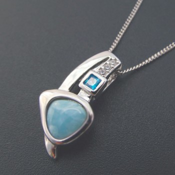 Dominican Natural Larimar Pendant Solid 925 Sterling Silver Jewelry Gemstones Charm Pendant Fashion Lovely Pendant Gift for her