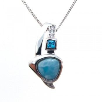 Dominican Natural Larimar Pendant Solid 925 Sterling Silver Jewelry Gemstones Charm Pendant Fashion Lovely Pendant Gift for her