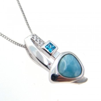 Dominican Natural Larimar Pendant Solid 925 Sterling Silver Jewelry Gemstones Charm Pendant Fashion Lovely Pendant Gift for her
