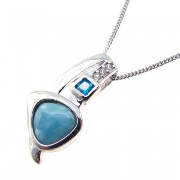 Dominican Natural Larimar Pendant Solid 925 Sterling Silver Jewelry Gemstones Charm Pendant Fashion Lovely Pendant Gift for her