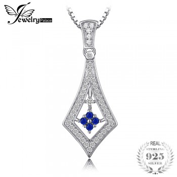JewelryPalace Delicate Round Shape Created Sapphire Pendant Pure 925 Sterling Silver Women Pendant Jewelry Not Include A Chain
