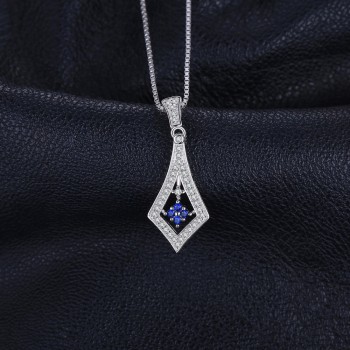 JewelryPalace Delicate Round Shape Created Sapphire Pendant Pure 925 Sterling Silver Women Pendant Jewelry Not Include A Chain