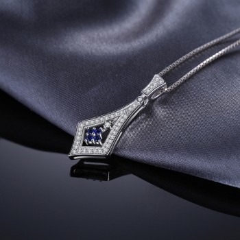 JewelryPalace Delicate Round Shape Created Sapphire Pendant Pure 925 Sterling Silver Women Pendant Jewelry Not Include A Chain