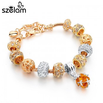 SZELAM Crystal Heart Charm Bracelets amp; Bangles Gold Bracelets for Women Jewellery Pulseira Feminina SBR160056