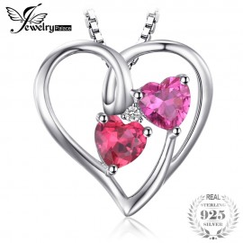 JewelryPalace Love 1.2ct Heart Created Ruby Pink Sapphire Pendant 925 Sterling Silver Wedding Fine Jewelry Not Include the Chain