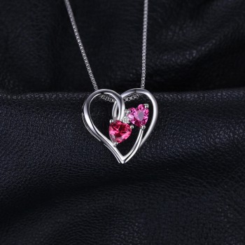 JewelryPalace Love 1.2ct Heart Created Ruby Pink Sapphire Pendant 925 Sterling Silver Wedding Fine Jewelry Not Include the Chain