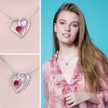 JewelryPalace Love 1.2ct Heart Created Ruby Pink Sapphire Pendant 925 Sterling Silver Wedding Fine Jewelry Not Include the Chain