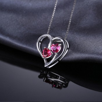 JewelryPalace Love 1.2ct Heart Created Ruby Pink Sapphire Pendant 925 Sterling Silver Wedding Fine Jewelry Not Include the Chain
