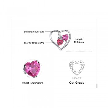 JewelryPalace Love 1.2ct Heart Created Ruby Pink Sapphire Pendant 925 Sterling Silver Wedding Fine Jewelry Not Include the Chain