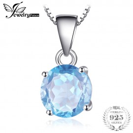 JewelryPalace 2.4ct Natural stone Sky Blue Topaz Pendant Round Cut Solid 925 Sterling Silver Jewelry Not Include the Chain