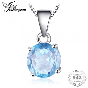 JewelryPalace 2.4ct Natural stone Sky Blue Topaz Pendant Round Cut Solid 925 Sterling Silver Jewelry Not Include the Chain