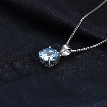 JewelryPalace 2.4ct Natural stone Sky Blue Topaz Pendant Round Cut Solid 925 Sterling Silver Jewelry Not Include the Chain