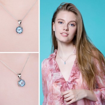 JewelryPalace 2.4ct Natural stone Sky Blue Topaz Pendant Round Cut Solid 925 Sterling Silver Jewelry Not Include the Chain