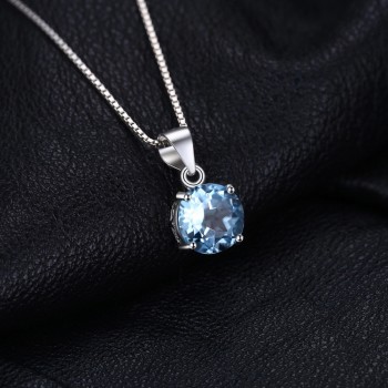 JewelryPalace 2.4ct Natural stone Sky Blue Topaz Pendant Round Cut Solid 925 Sterling Silver Jewelry Not Include the Chain