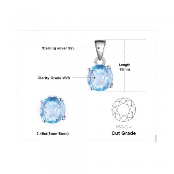 JewelryPalace 2.4ct Natural stone Sky Blue Topaz Pendant Round Cut Solid 925 Sterling Silver Jewelry Not Include the Chain