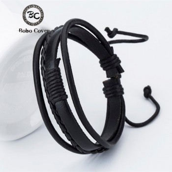 Bobo Cover 2017New Fashion Leather Womens Mens Charm Bracelets Girls Handmade Weave Charm  Bracelets Black Trend street